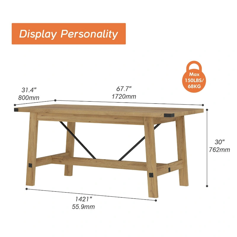 Grey Wood Farmhouse Dining Table Seats Six Scratch Resistant