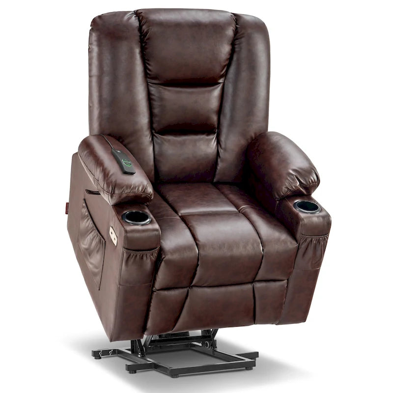 Small Power Lift Recliner Chair with Massage Heat Faux Leather Dark Brown