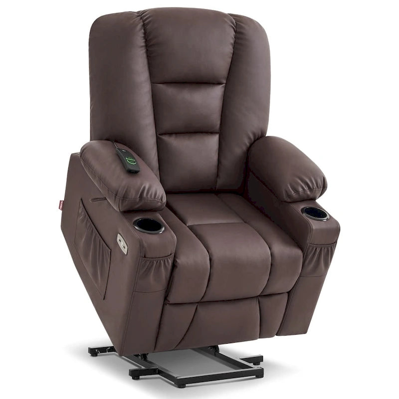 Small Power Lift Recliner Chair with Massage Heat Faux Leather Dark Brown
