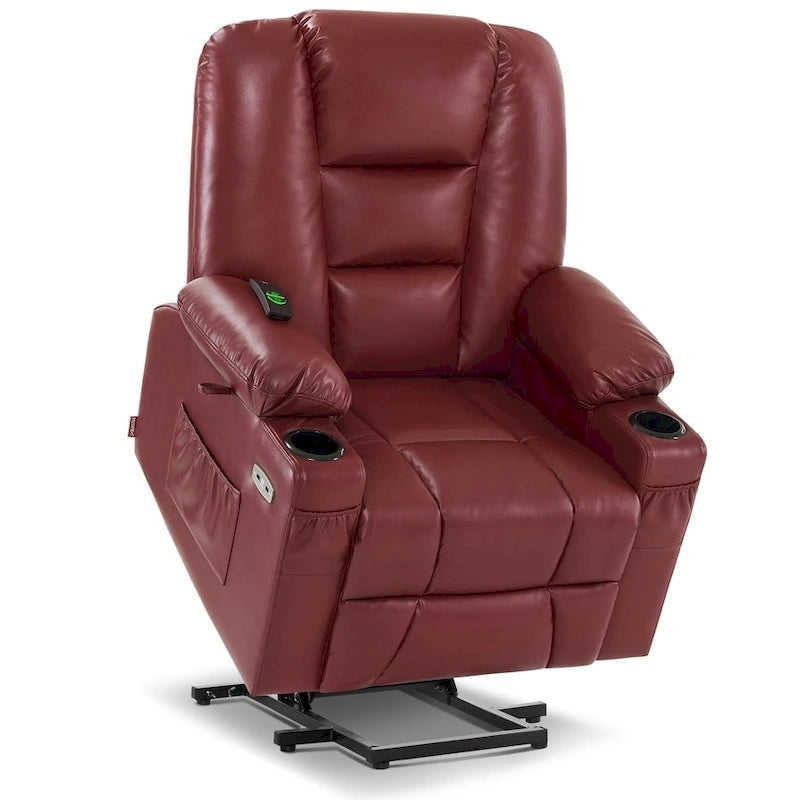 Small Power Lift Recliner Chair with Massage Heat Faux Leather Dark Brown