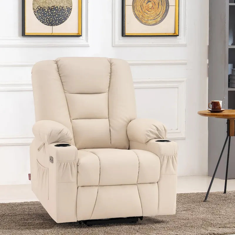 Small Power Lift Recliner Chair with Massage Heat Faux Leather Dark Brown