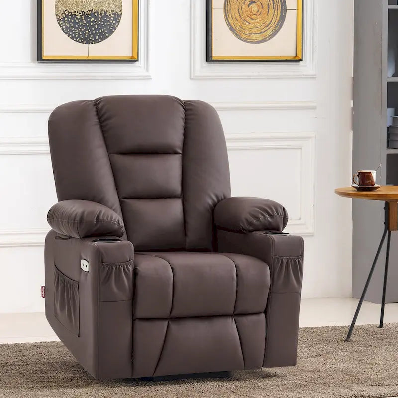 Small Power Lift Recliner Chair with Massage Heat Faux Leather Dark Brown
