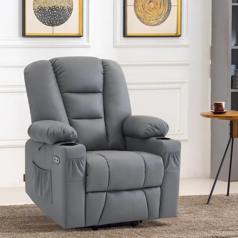 Small Power Lift Recliner Chair with Massage Heat Faux Leather Dark Brown