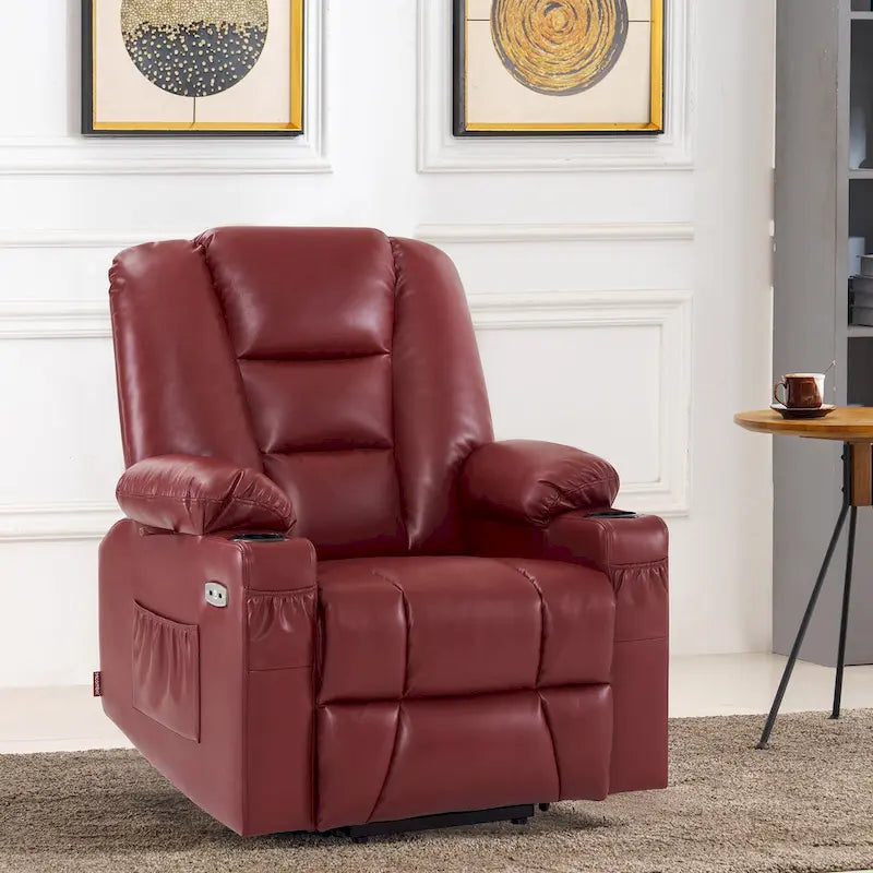 Small Power Lift Recliner Chair with Massage Heat Faux Leather Dark Brown