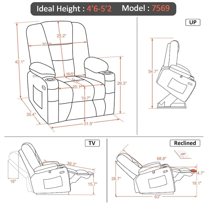 Small Power Lift Recliner Chair with Massage Heat Faux Leather Dark Brown