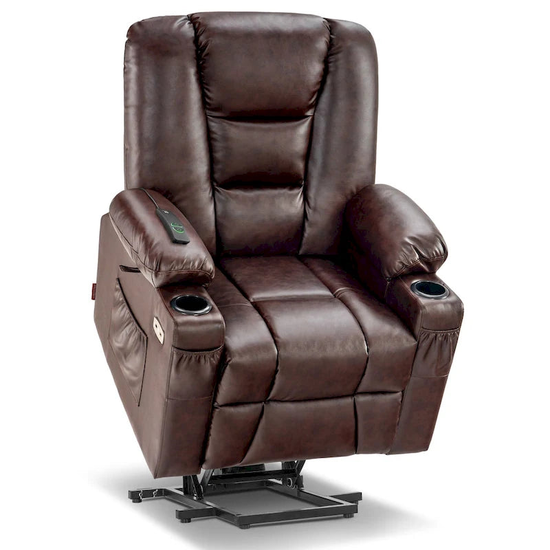 Small Power Lift Recliner Chair with Massage Heat Faux Leather Dark Brown