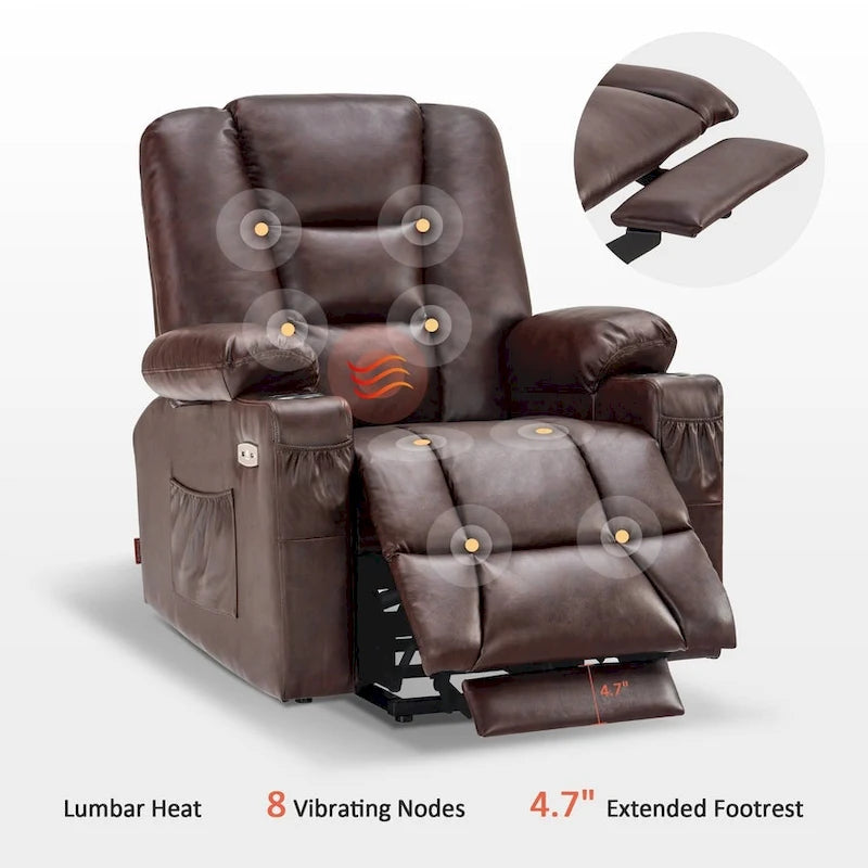 Small Power Lift Recliner Chair with Massage Heat Faux Leather Dark Brown
