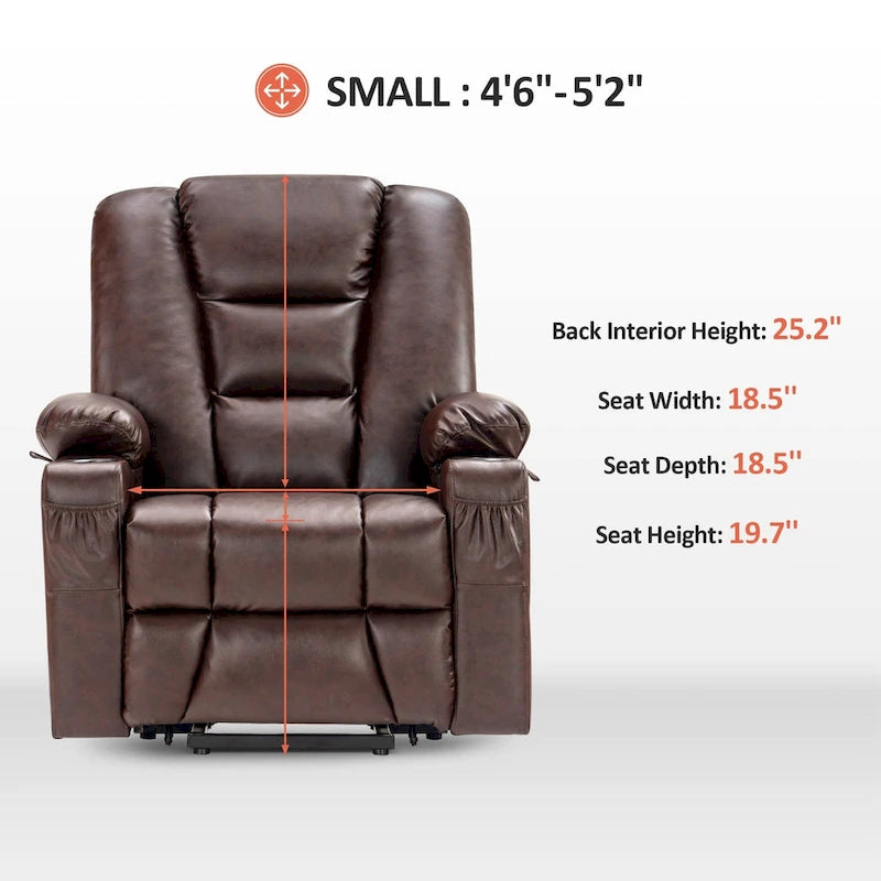Small Power Lift Recliner Chair with Massage Heat Faux Leather Dark Brown