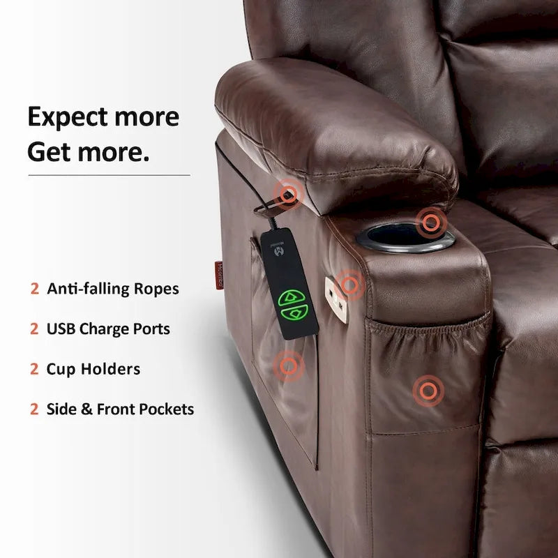 Small Power Lift Recliner Chair with Massage Heat Faux Leather Dark Brown