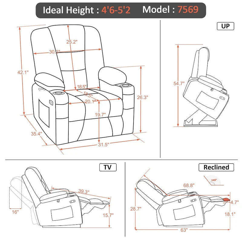 Small Power Lift Recliner Chair with Massage Heat Faux Leather Dark Brown