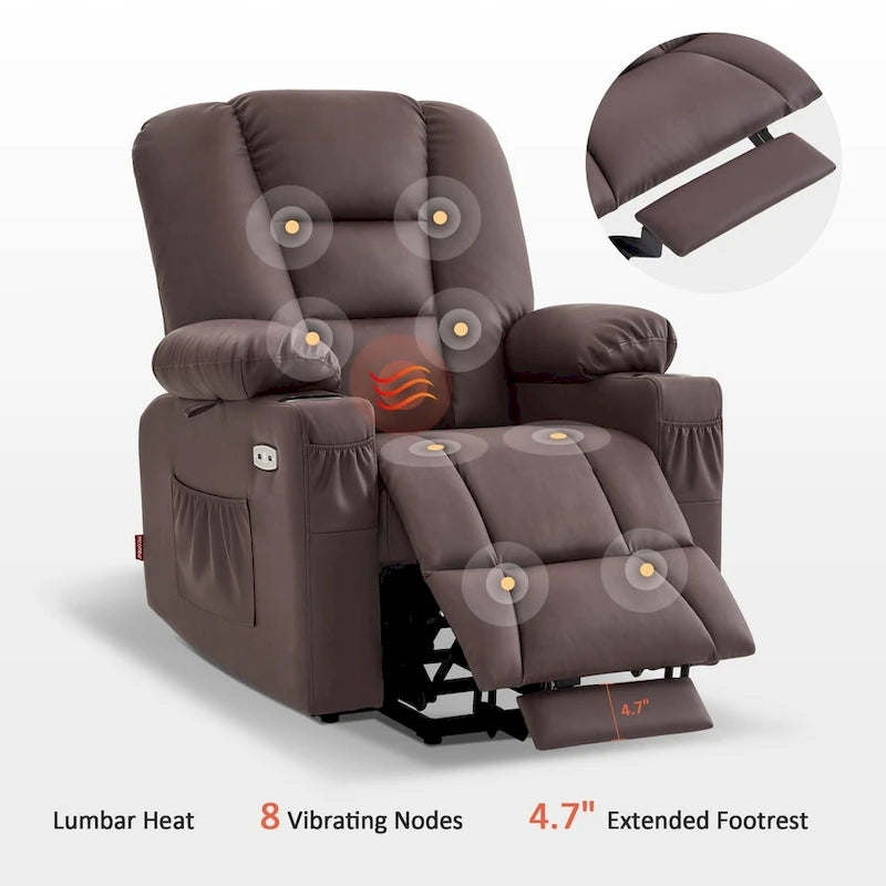 Small Power Lift Recliner Chair with Massage Heat Faux Leather Dark Brown