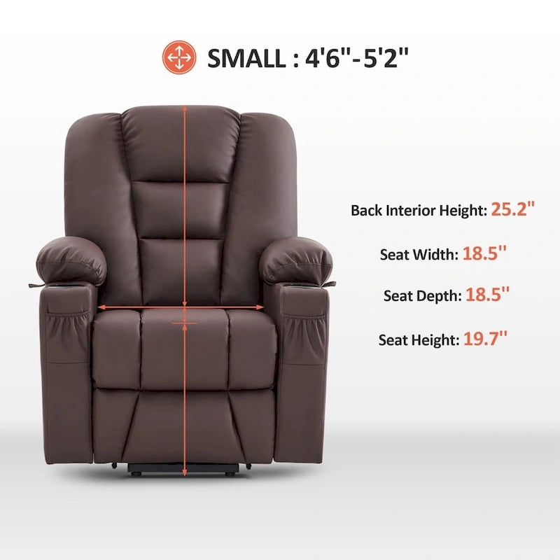 Small Power Lift Recliner Chair with Massage Heat Faux Leather Dark Brown