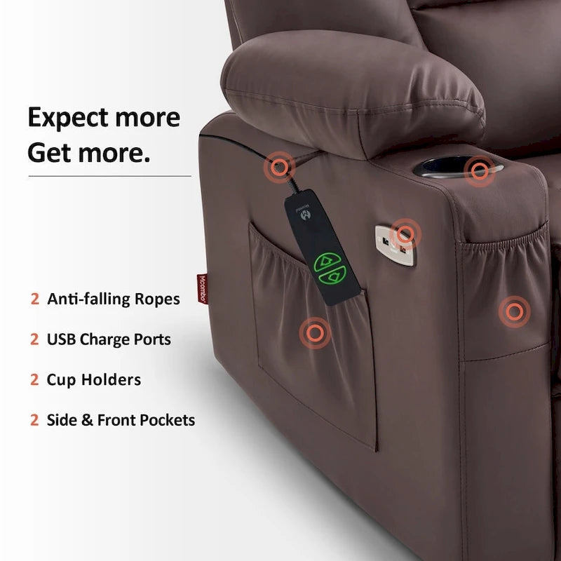 Small Power Lift Recliner Chair with Massage Heat Faux Leather Dark Brown