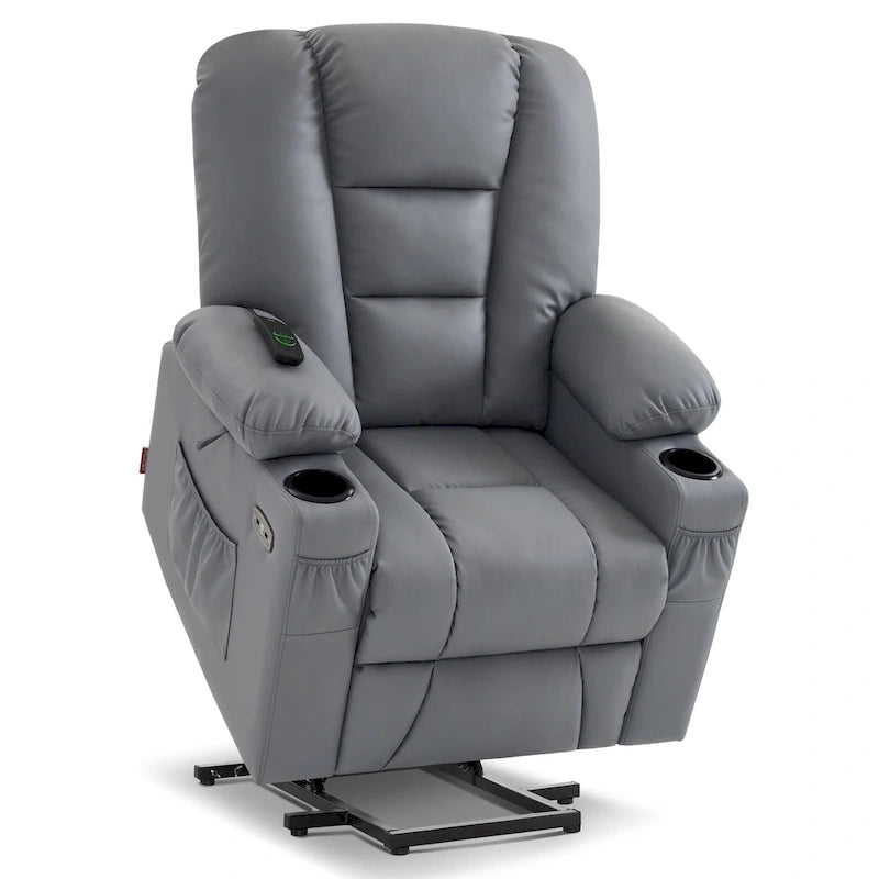 Small Power Lift Recliner Chair with Massage Heat Faux Leather Dark Brown