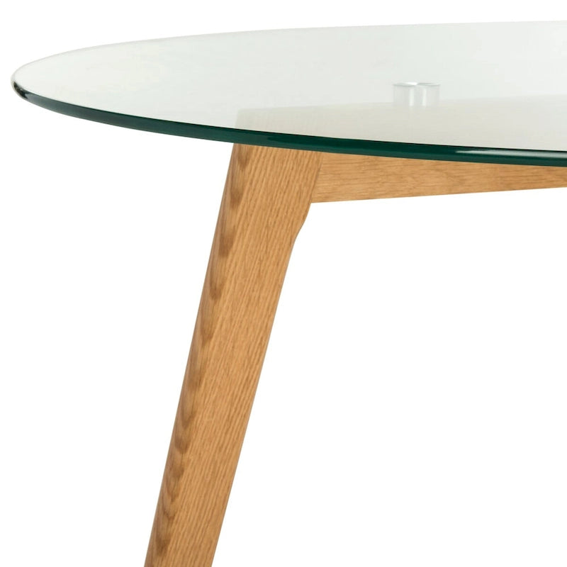 Mid-Century Round Clear Glass Top Coffee Table with Wood Legs