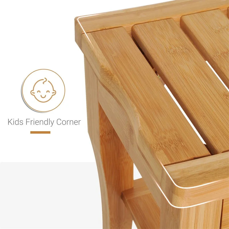 Natural Bamboo Shower Bench Stool with Storage Shelf Natural Wood