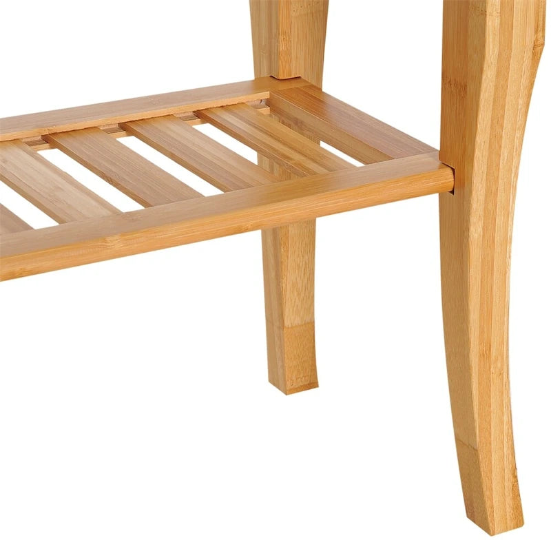 Natural Bamboo Shower Bench Stool with Storage Shelf Natural Wood