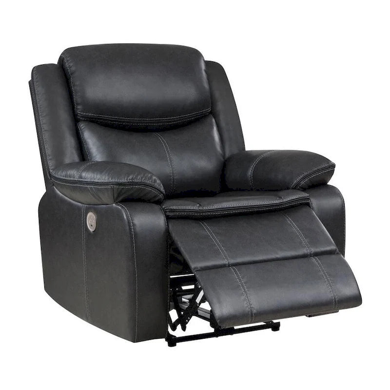Dark Grey Faux Leather Power Recliner Chair with Contrast Stitching