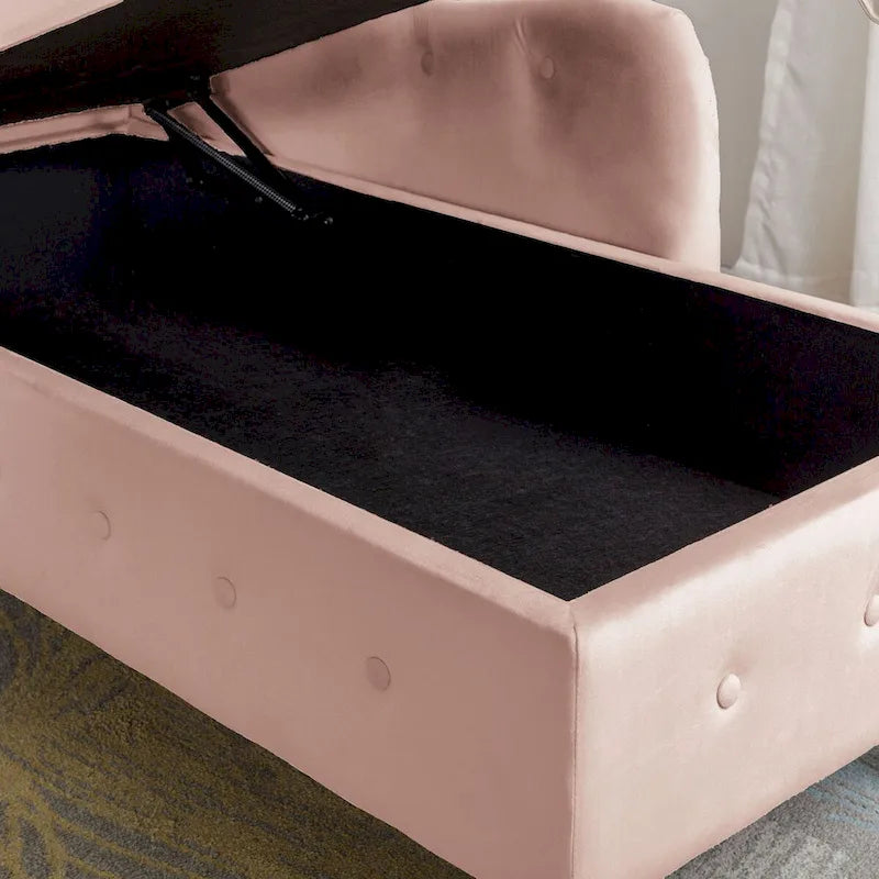 Velvet Upholstered Rolled Arm Chaise Lounge with Storage and Pillow