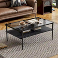 Rectangular Tempered Glass Top Coffee Table with Metal Legs and Lower Shelf, Gray