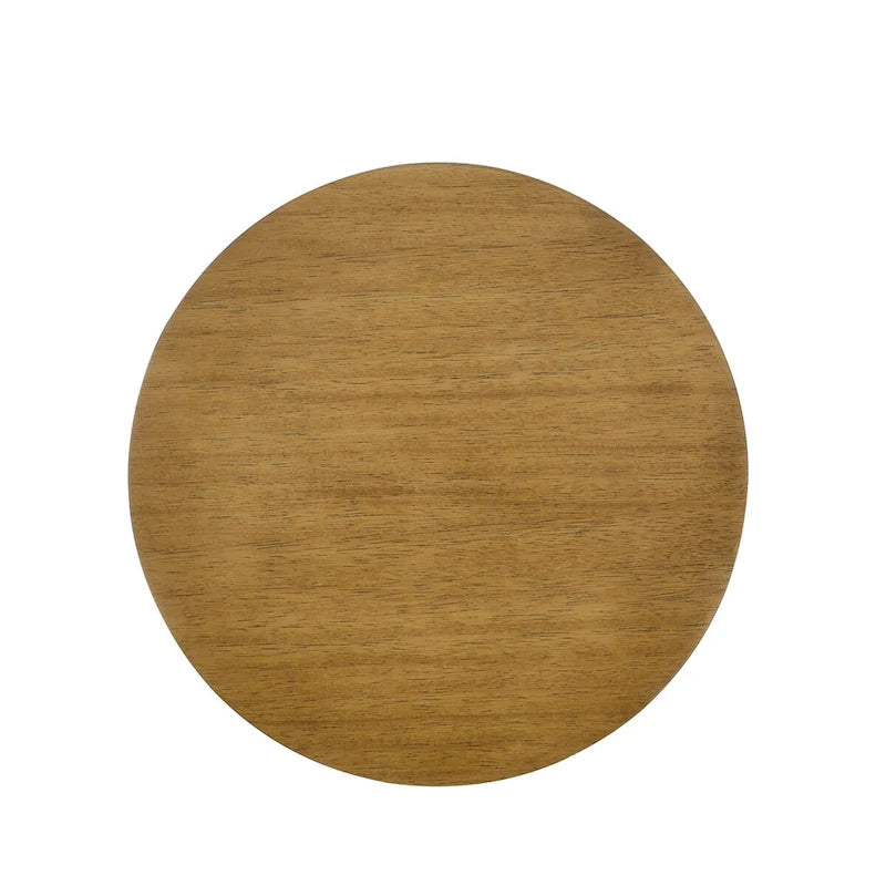 Round Solid Wood Side Table Slatted Base Brown Gold Black Living Room
