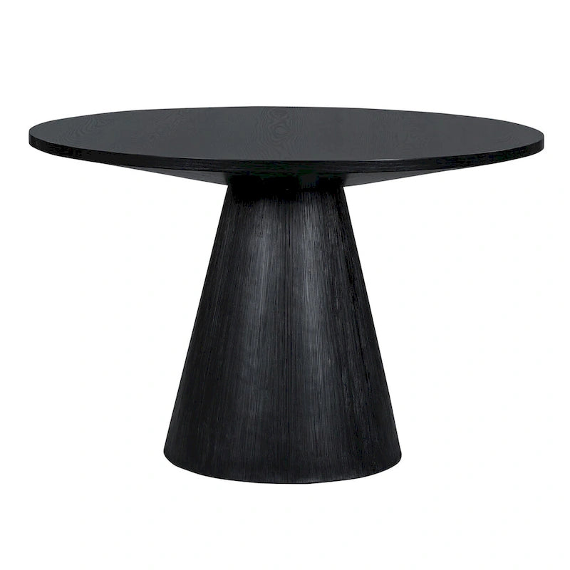 Round Pedestal Dining Table with Frustum Base White Black Modern Retro