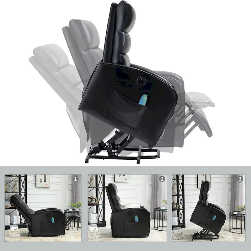 Power Lift Massage Recliner Chair with Heat Vibration Khaki Black Grey