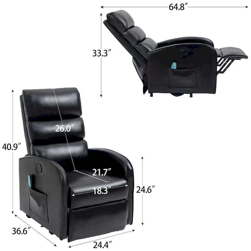 Power Lift Massage Recliner Chair with Heat Vibration Khaki Black Grey