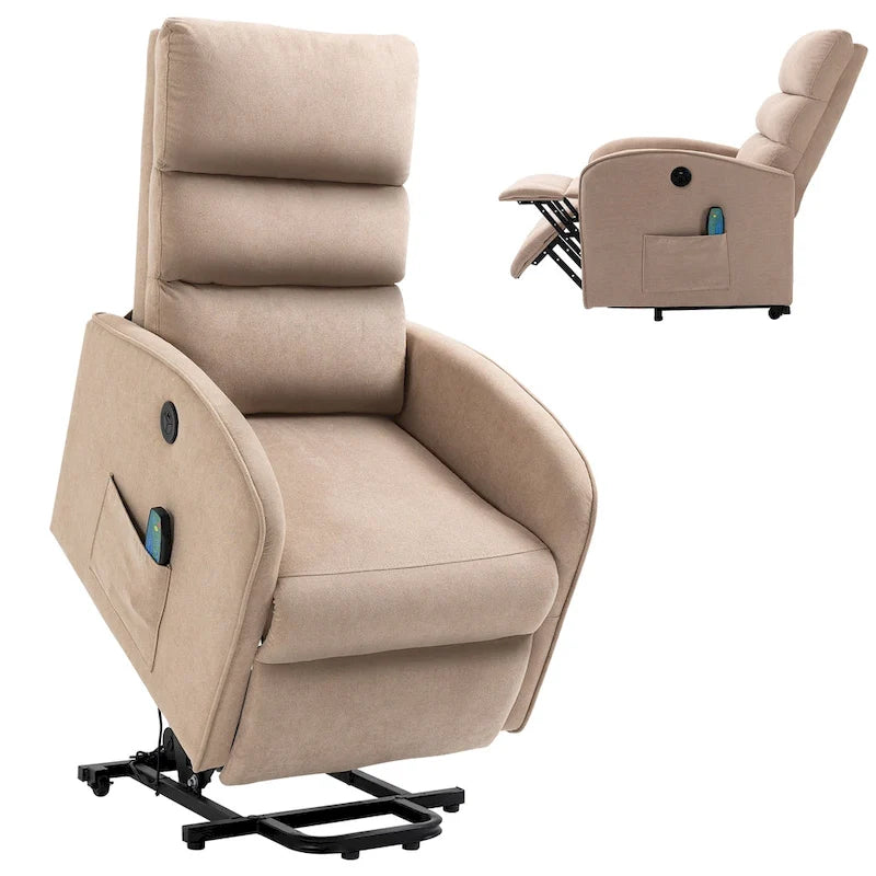 Power Lift Massage Recliner Chair with Heat Vibration Khaki Black Grey