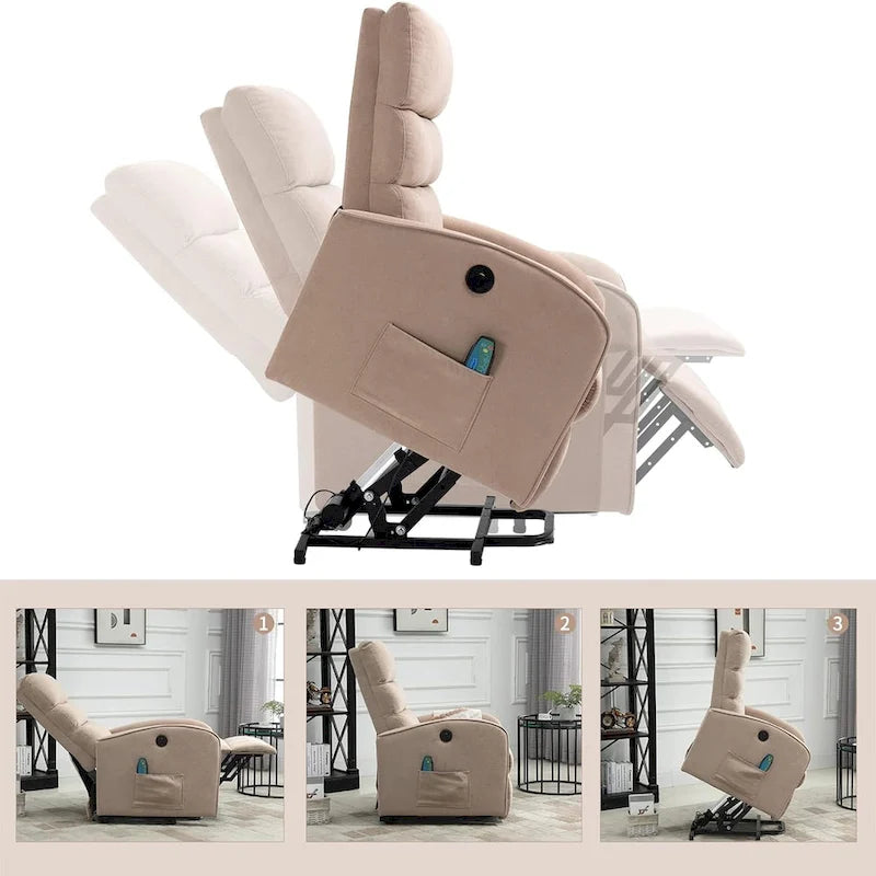 Power Lift Massage Recliner Chair with Heat Vibration Khaki Black Grey
