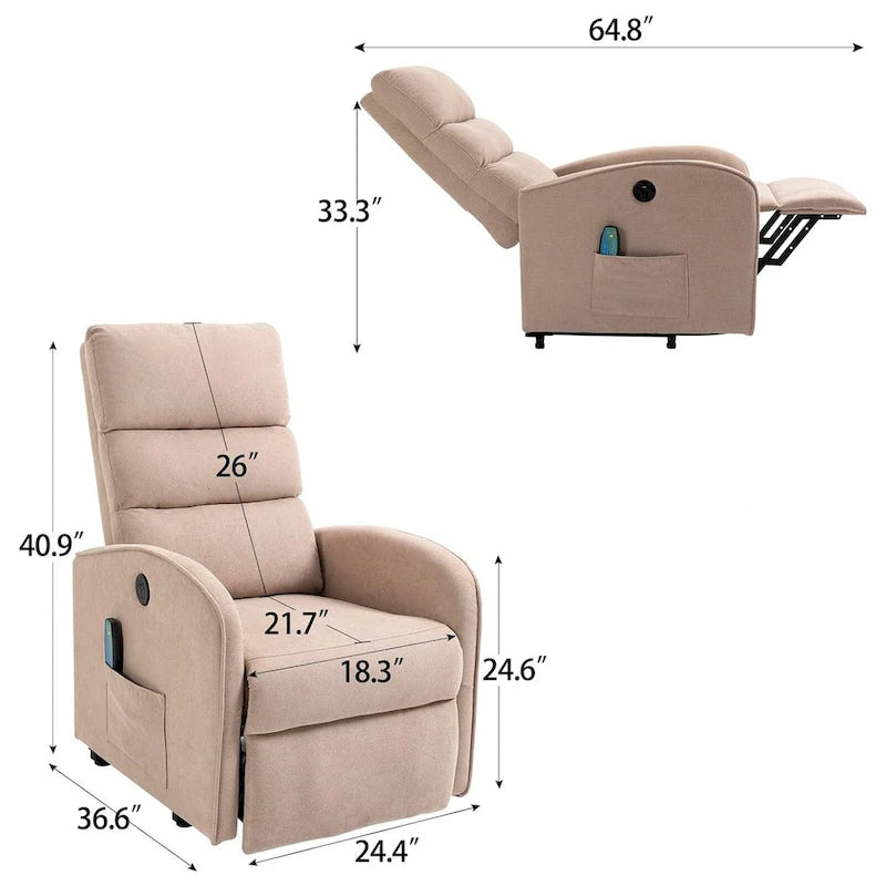 Power Lift Massage Recliner Chair with Heat Vibration Khaki Black Grey