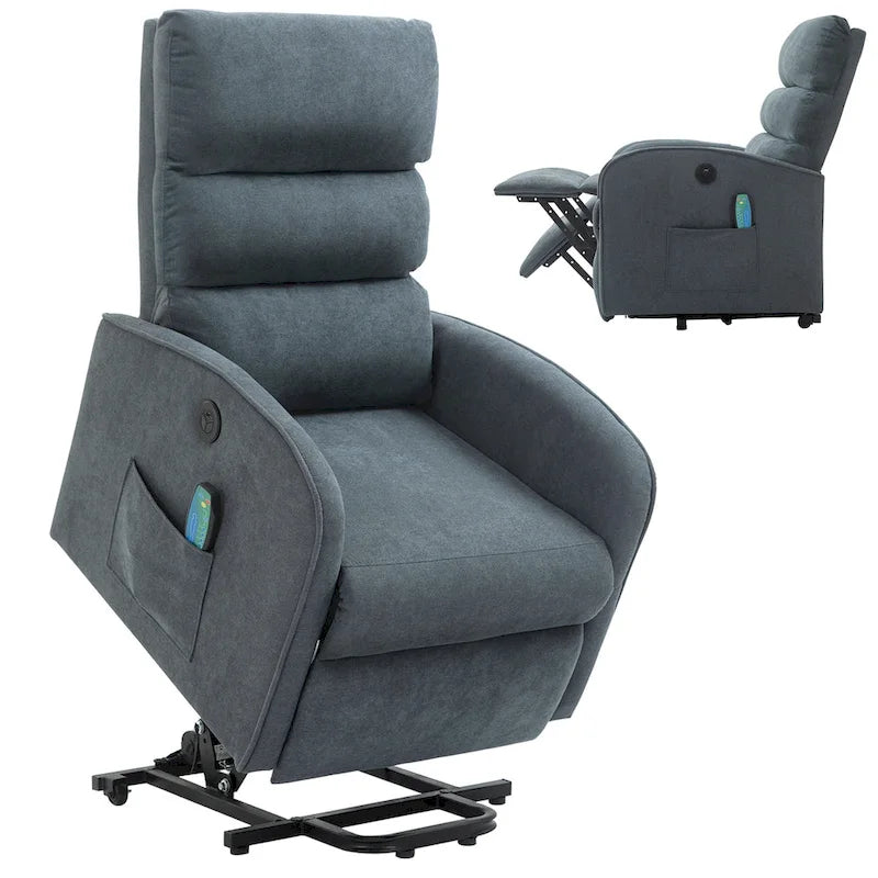 Power Lift Massage Recliner Chair with Heat Vibration Khaki Black Grey