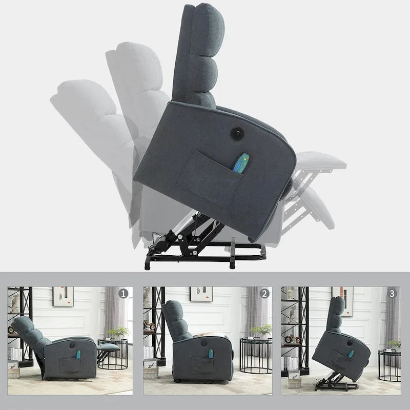 Power Lift Massage Recliner Chair with Heat Vibration Khaki Black Grey