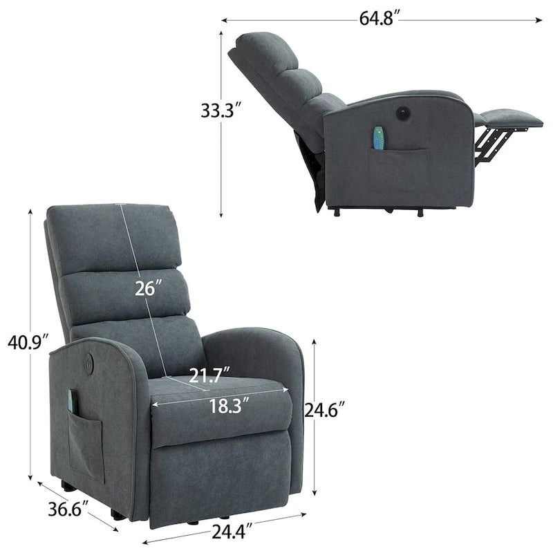 Power Lift Massage Recliner Chair with Heat Vibration Khaki Black Grey
