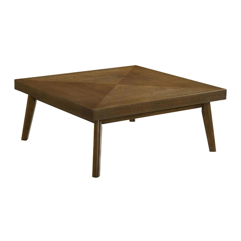 Square Walnut Finish Coffee Table with Parquet Top and Angled Legs