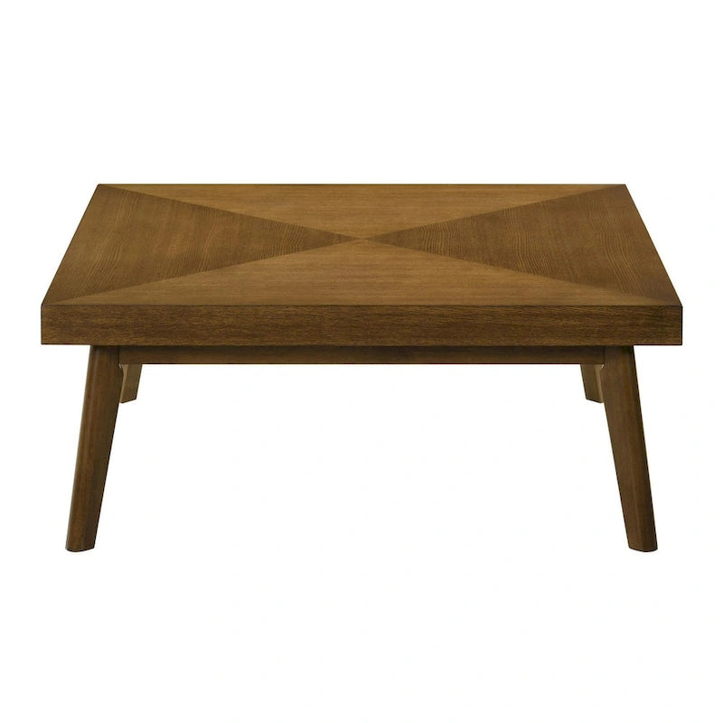 Square Walnut Finish Coffee Table with Parquet Top and Angled Legs