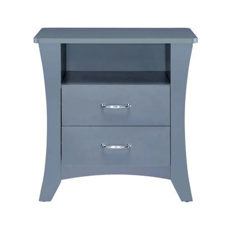 Grey Wood Accent Side Table with 2 Drawers and Open Storage Shelf