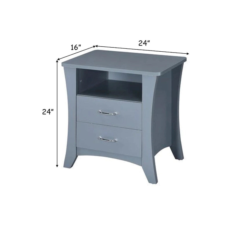 Grey Wood Accent Side Table with 2 Drawers and Open Storage Shelf