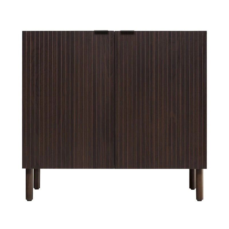 Walnut Finish Double Door Storage Cabinet with Vertical Groove Panels