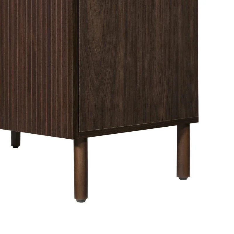 Walnut Finish Double Door Storage Cabinet with Vertical Groove Panels