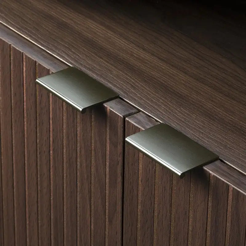 Walnut Finish Double Door Storage Cabinet with Vertical Groove Panels