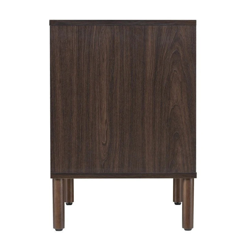 Walnut Finish Double Door Storage Cabinet with Vertical Groove Panels