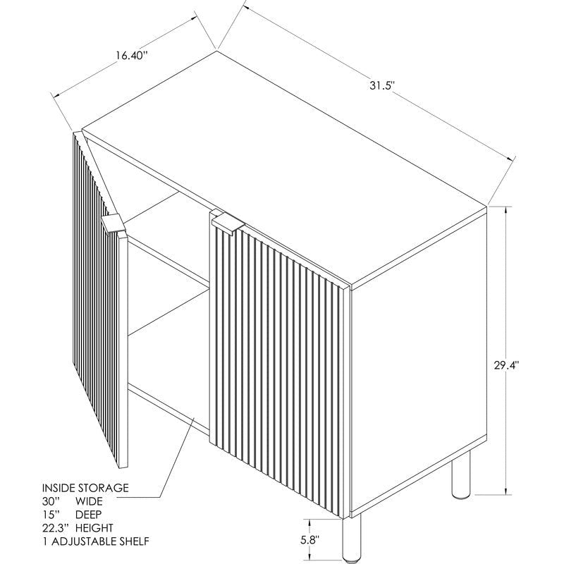Walnut Finish Double Door Storage Cabinet with Vertical Groove Panels