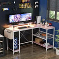 L-Shaped Gaming Desk with RGB LED Lights, Monitor Stand, Power Outlets & Storage Shelves
