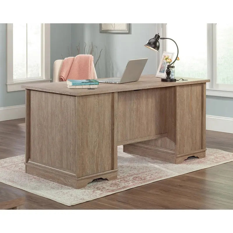Double Pedestal Executive Home Office Desk with File Drawers Brushed Oak Prairie Cherry
