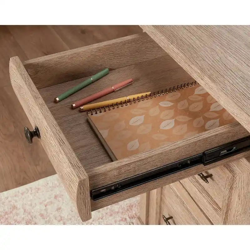 Double Pedestal Executive Home Office Desk with File Drawers Brushed Oak Prairie Cherry