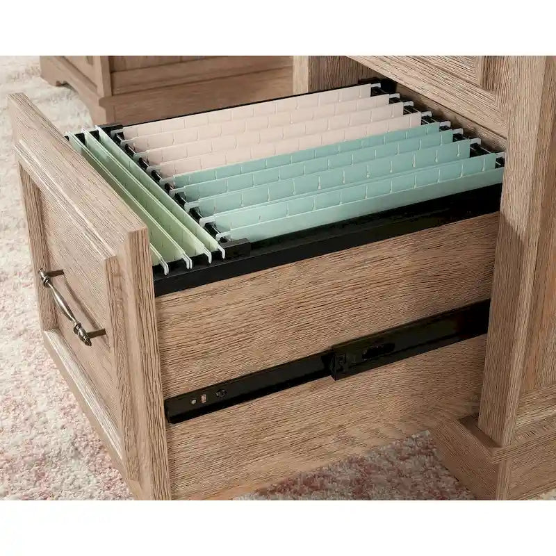 Double Pedestal Executive Home Office Desk with File Drawers Brushed Oak Prairie Cherry
