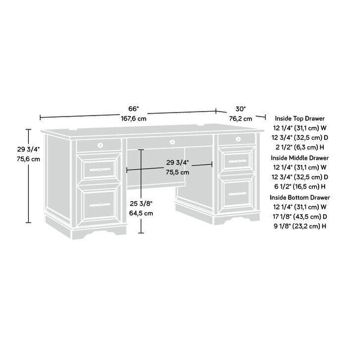 Double Pedestal Executive Home Office Desk with File Drawers Brushed Oak Prairie Cherry