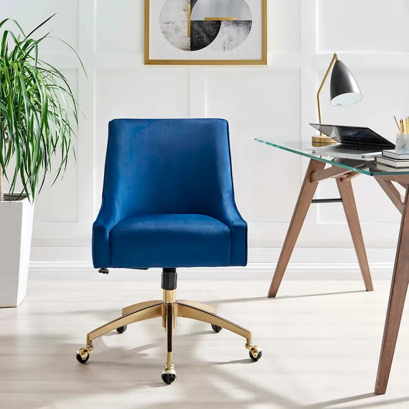 Velvet Swivel Office Chair with Gold Base and Adjustable Height