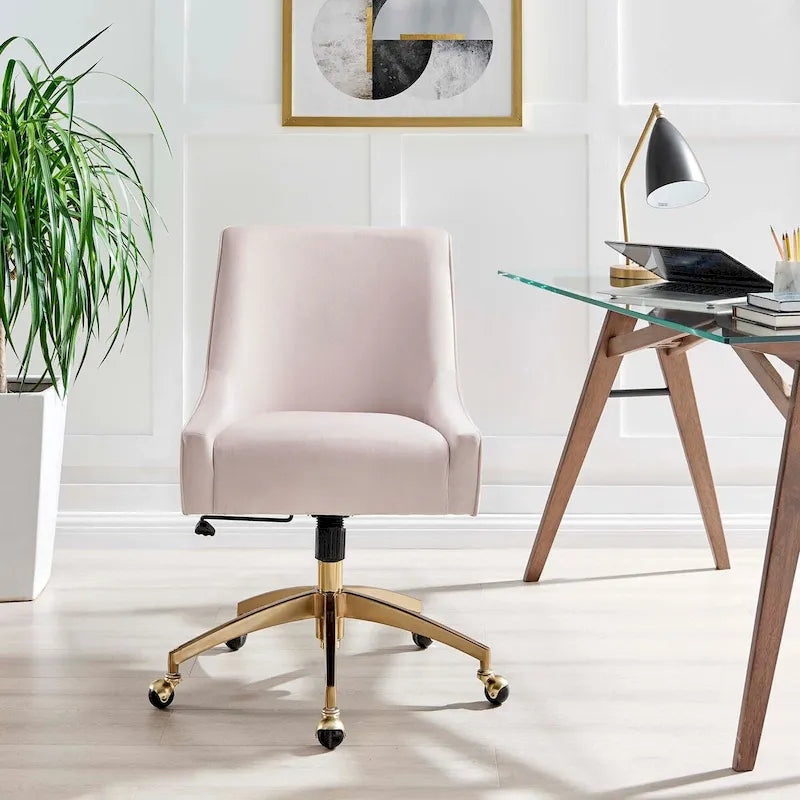Velvet Swivel Office Chair with Gold Base and Adjustable Height